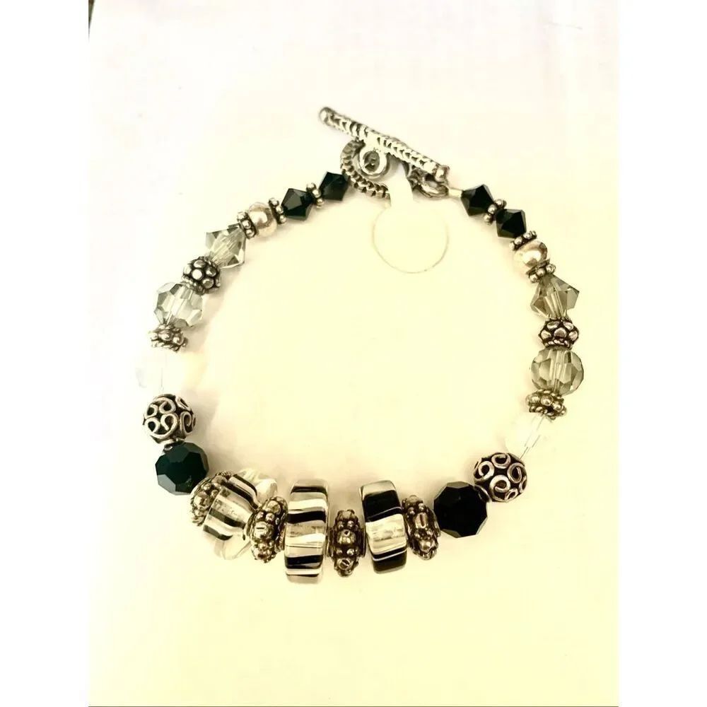 Black and White Furnace Glass and AB Crystals Bracelet #timeless #handmade